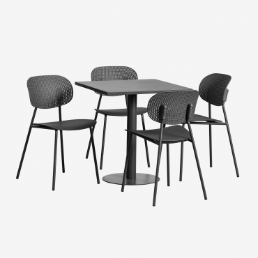 Set Of 70x70 Cm Mizzi Square Table And 4 Tupah Garden Chairs In Polypropylene And Iron Grey Graphite - Sklum