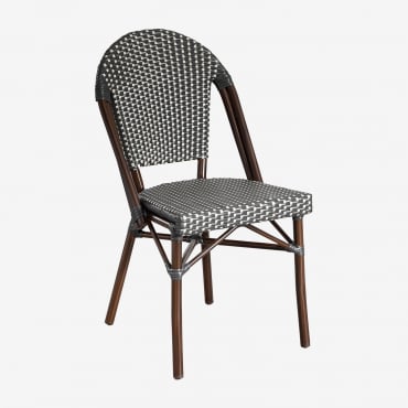 Pack Of 2 Stackable Garden Chairs In Aluminum And Synthetic Rattan Brielle Bistro Grey Graphite - Gardenia White - Sklum