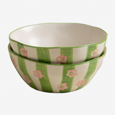 Set Of 2 Ø13 Cm Stoneware Bowls Marneda Multicolor Classic - Sklum