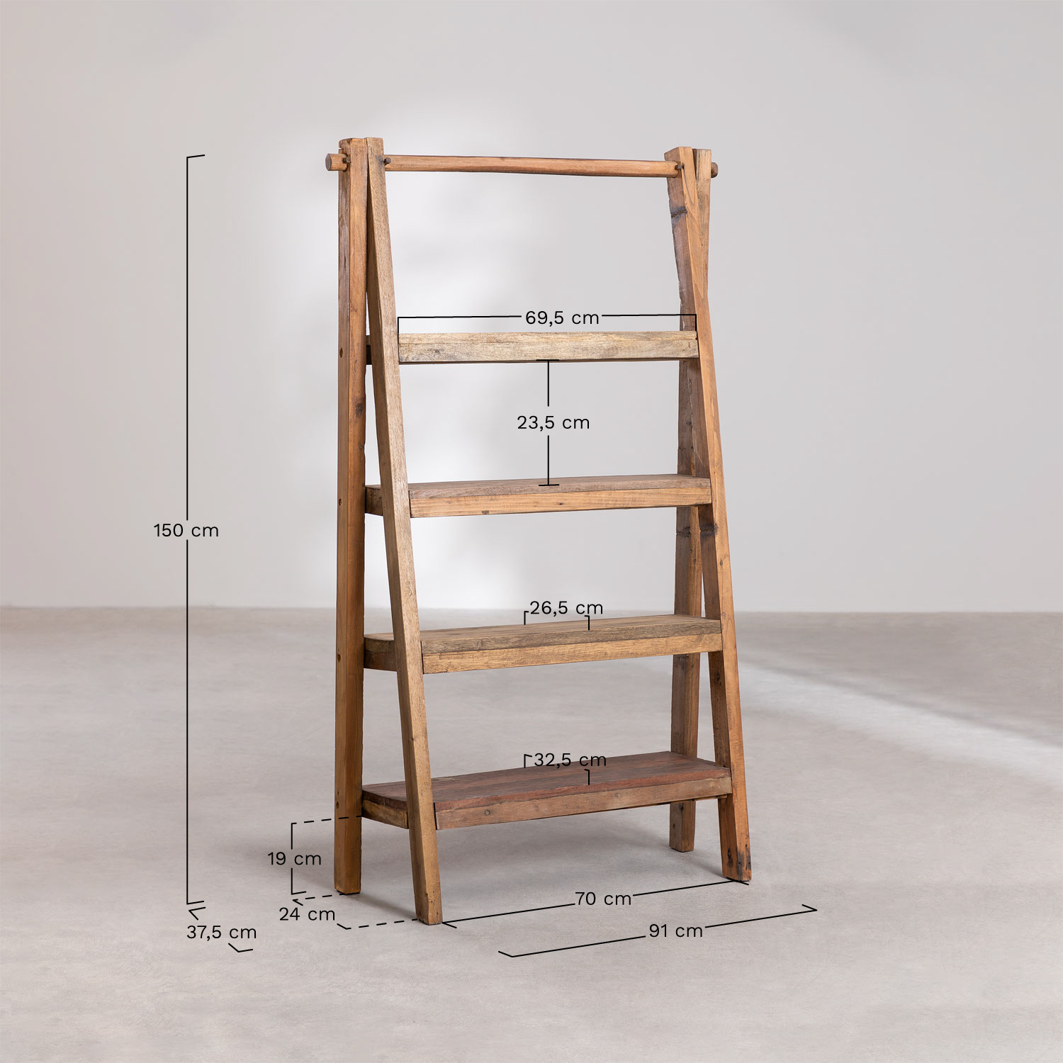  Recycled Wooden Bookshelf Daman, medidas