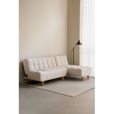 Madison 3-place Chaise Longue Sofa Bed Chenille Ivory White - Sklum