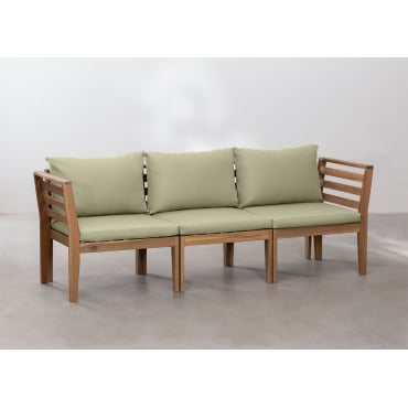 Filips 3-piece Modular Garden Sofa With Armrests In Acacia Wood Green Khaki - Sklum