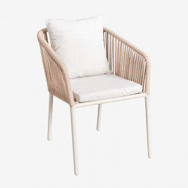 Pack Of 2 Dining Chairs With Armrests In Braided Rope Arhiza Classic Nude Beige - Sklum