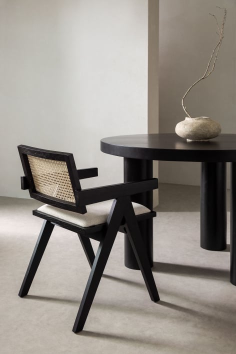 Ash wood dining chair upholstered with armrests Lali - Plain Black