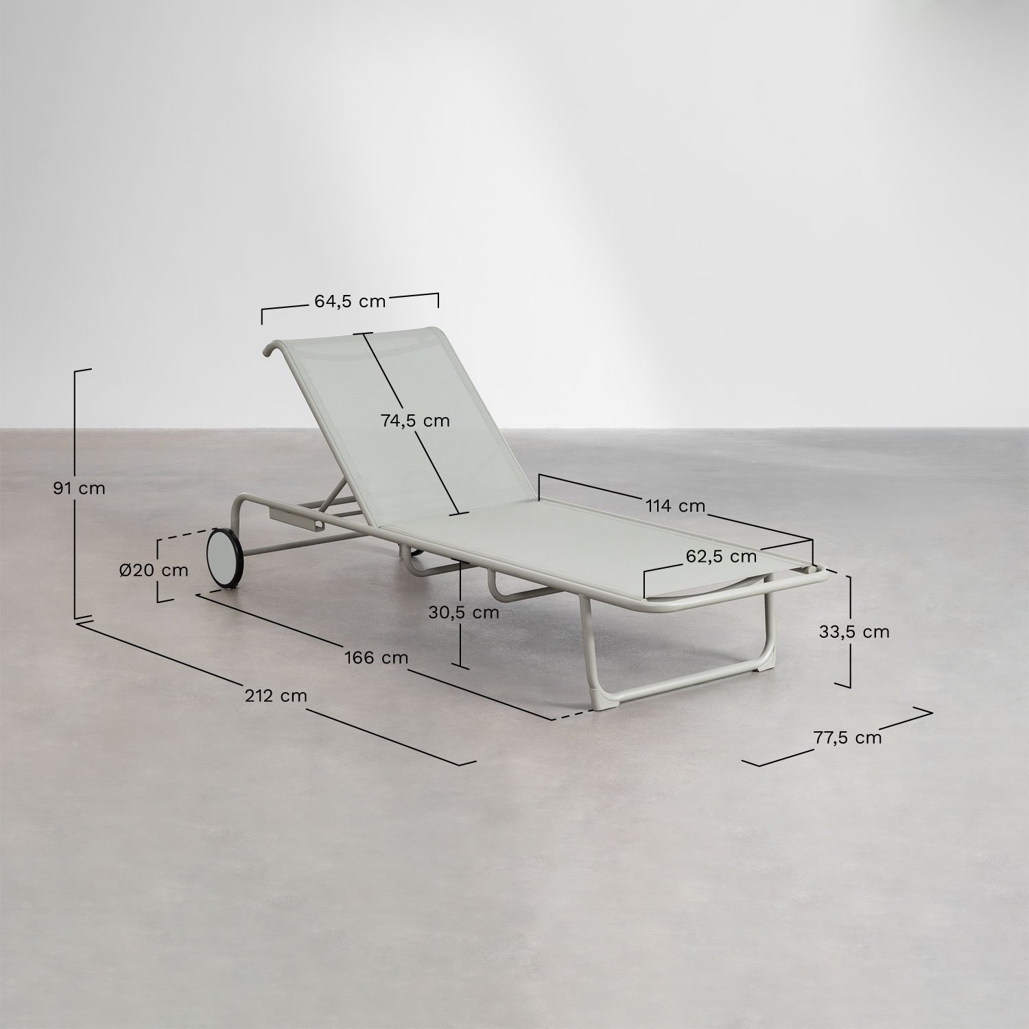 Pack of 2 Leyanis aluminium reclining loungers, medidas