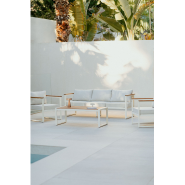 Garden Set With 3-seater Sofa, 2 Armchairs And Coffee Table In Aluminium And Acacia Wood Lipov Gardenia White - Sklum