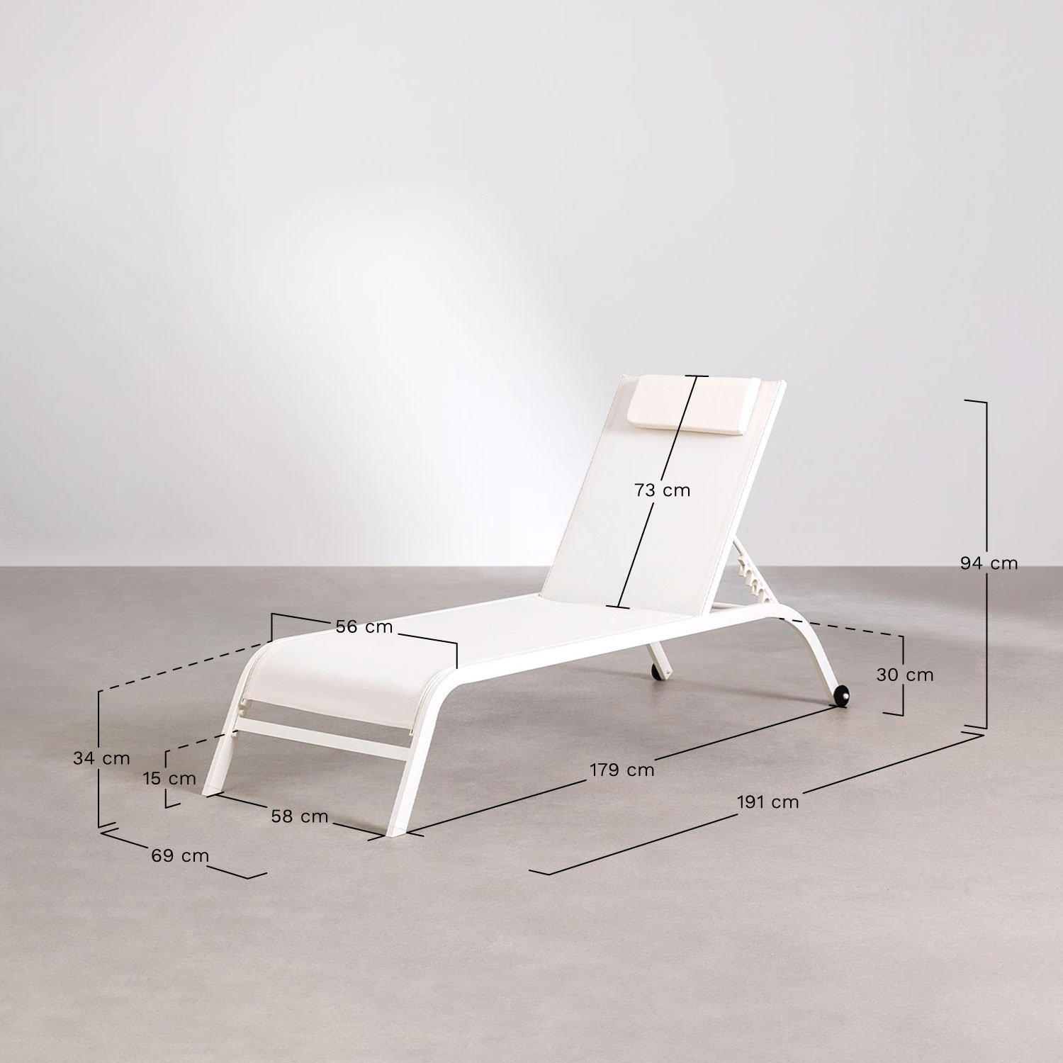 Therys Reclining Lounger with Cushion, medidas