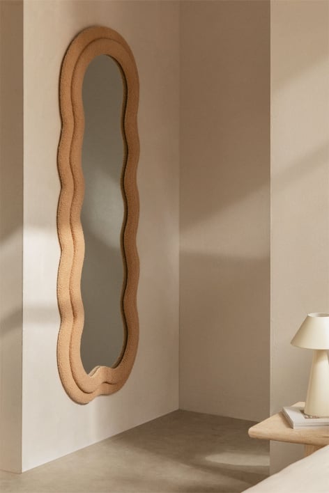 Irregular wall mirror 60x160 cm upholstered Evelyn - Chenille Orange Peach