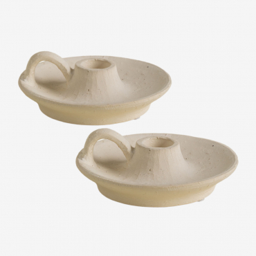 Pack Of 2 Laisne Ceramic Candlesticks Beige Cream - Sklum