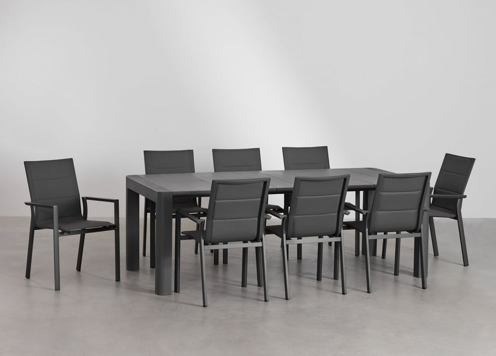 Arnadine Rectangular Table Set (220x100 cm) and 8 Karena Aluminum Stackable Garden Chairs