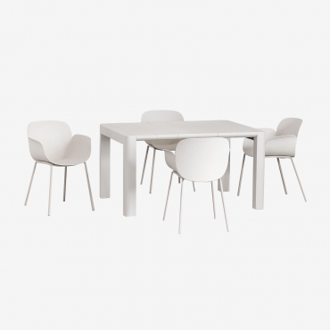 Arnadine Rectangular Table Set (140x100 Cm) And 4 Lynette Dining Chairs Gardenia White - Sklum