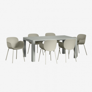 Arnadine 180x100 Cm Rectangular Table Set And 6 Dining Chairs In Polypropylene And Steel Lynette Green Khaki - Sklum