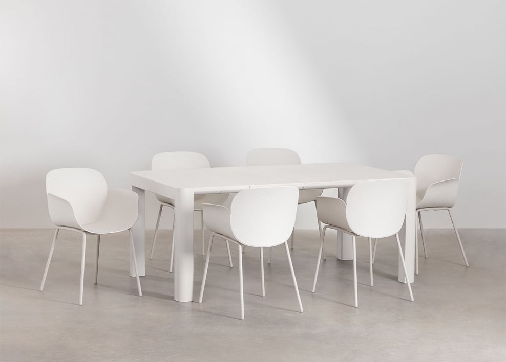 Arnadine 180x100 cm rectangular table set and 6 dining chairs in polypropylene and steel Lynette