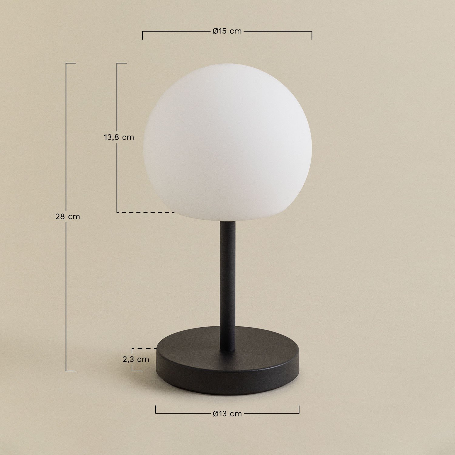Wireless LED table lamp in iron Kiemery, medidas