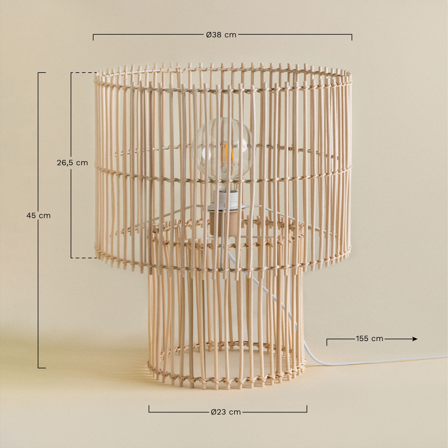 Felicia Rattan and Metal Table Lamp , medidas