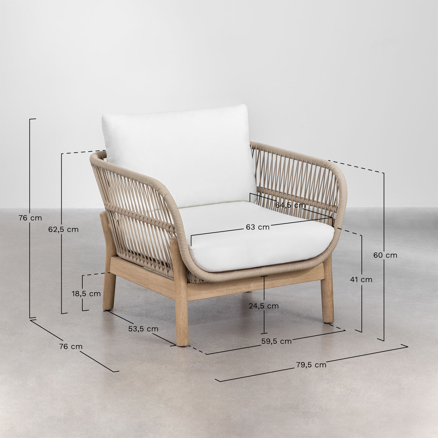 Pack of 2 Karvia garden chairs in aluminium and acacia wood, medidas