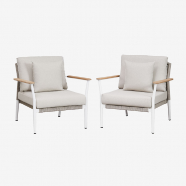 Pack Of 2 Garden Armchairs In Teak Wood And Salbury Aluminum White - Sklum