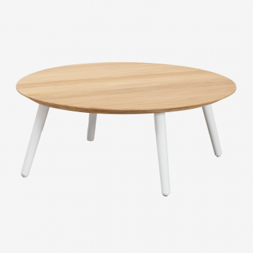 Round Garden Coffee Table Ø80 Cm In Teak And Aluminum Salbury White - Sklum