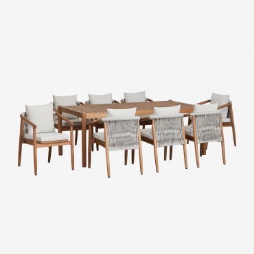 Rectangular Table Set (200x100 Cm) And 8 Dining Chairs With Armrests In Eucalyptus Wood Aderyn Natural Wood - Sklum