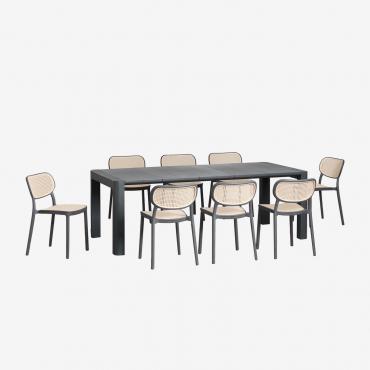 Arnadine Rectangular Table Set (220x100 Cm) And 8 Omara Stackable Dining Chairs Grey Graphite - Sklum