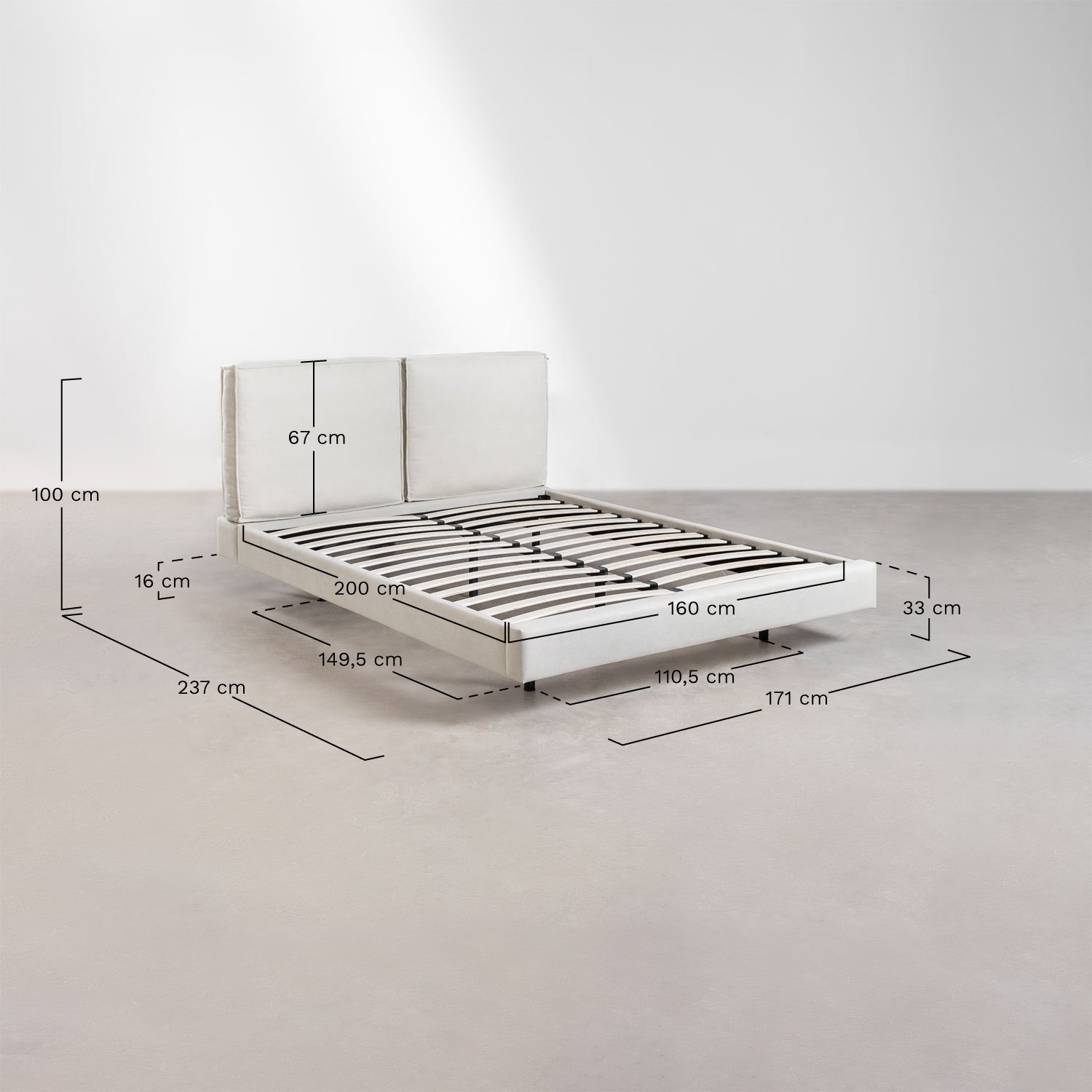 Ketia upholstered bed, medidas