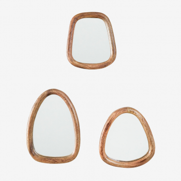Set Of 3 Mango Wood Wall Mirrors Gabael Design Mango Wood - Sklum