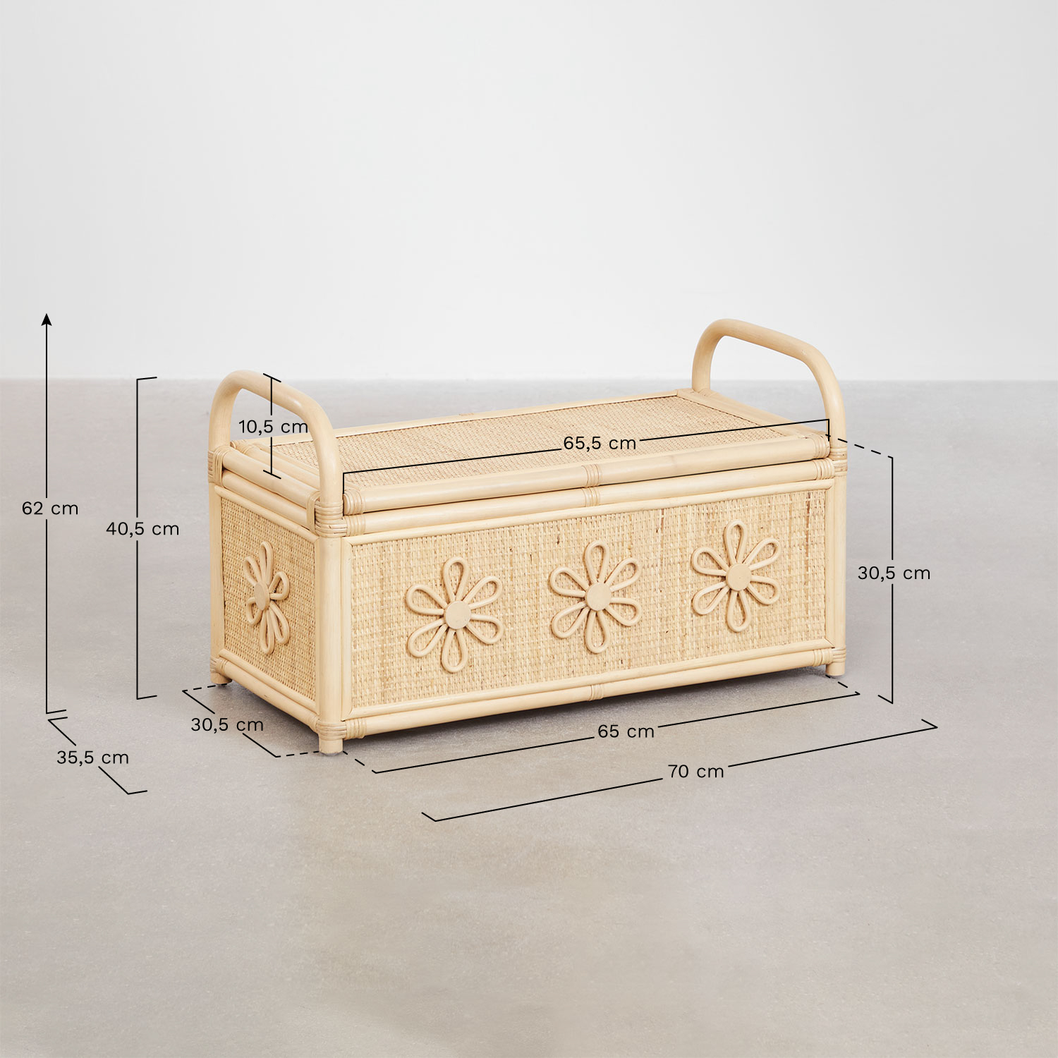 Dahlia Kids Rattan Trunk, medidas