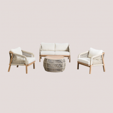Dubai Living Room Set With 2 Seater Sofa Gardenia White & Rustic Acacia Brown - Sklum