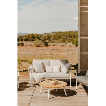 2 Seater Garden Sofa In Teak Wood And Aluminum Salbury White - Sklum