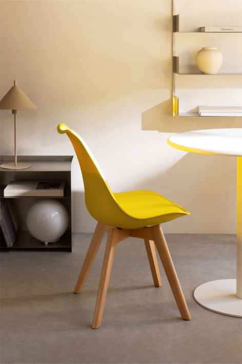 Nordic polypropylene and beech wood dining chair - Yellow Curry