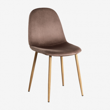 Velvet Dining Chair Glamm Brown Army & Natural Wood - Sklum