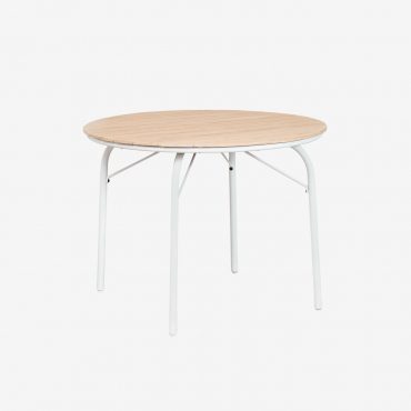 Round Garden Table Ø100 Cm In Aluminum And Acacia Wood Basper Gardenia White - Sklum