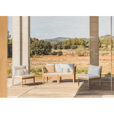 4-piece Modular Garden Sofa With Armrests In Acacia Wood Philips Gardenia White - Sklum