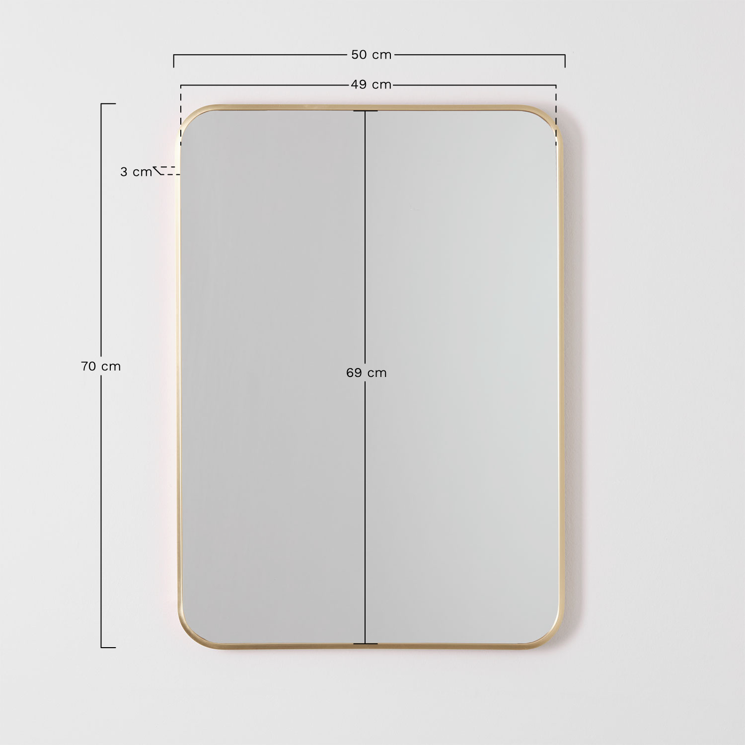 Rectangular wall mirror in aluminum 50x70 cm Tuluise, medidas