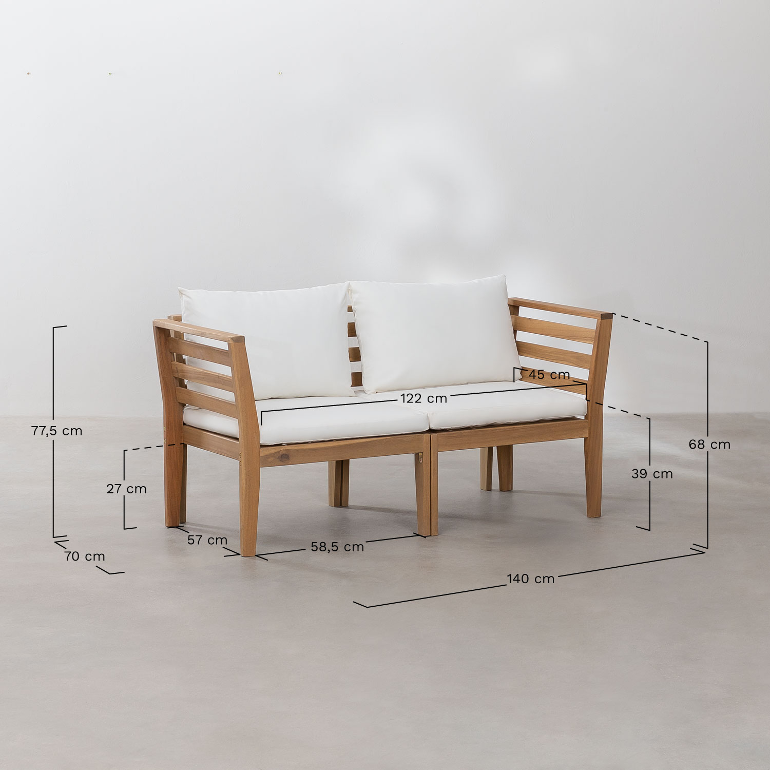 Filips 2-piece modular sofa set with armrests and coffee table, medidas