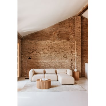 Fogler 3-piece Modular Sofa With Pouf Teddy Fabric Cream Beige - Sklum