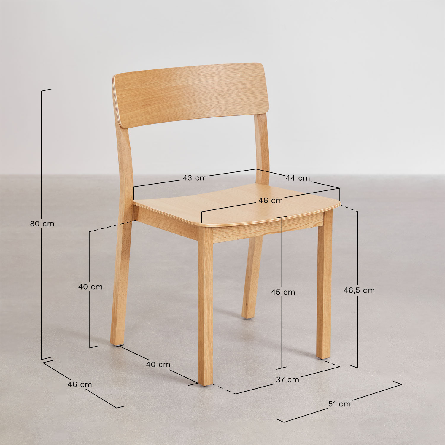 Pack of 4 Dining Chairs in Umber Wood, medidas