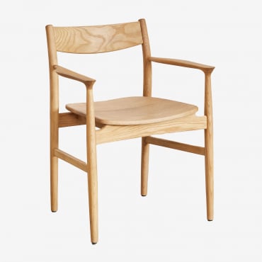 Dining Chair With Armrests In Oak Wood Mireita Natural Wood - Sklum