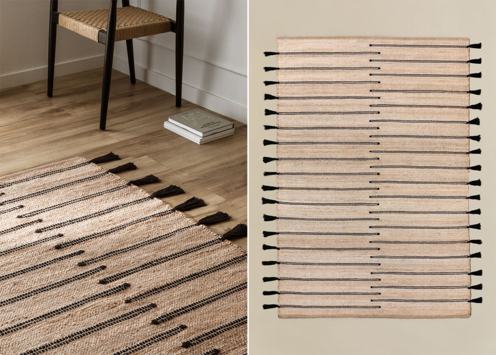 Rectangular rug in jute and fabric Plamena