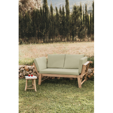 Adjustable 3-seater Garden Sofa In Acacia Wood Guille Green Khaki - Sklum