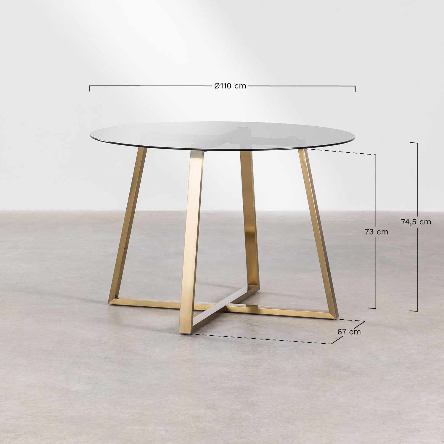 Salyms round glass & steel table (110 cm) , medidas