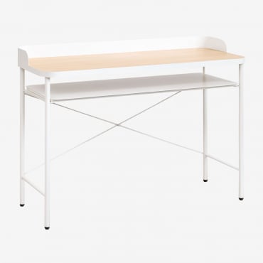 120x50 Cm Desk In Steel And Mdf Kerobert Ivory White - Natural Wood - Sklum