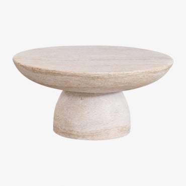 Round Coffee Table In Travertine-look Cement (ø70 Cm) Ribeseya Travertine - Sklum