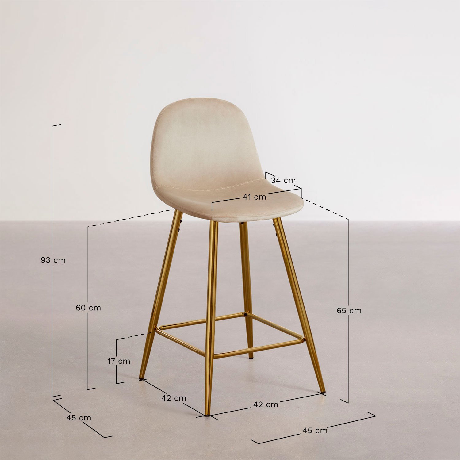 Glamm Velvet High Stool, medidas