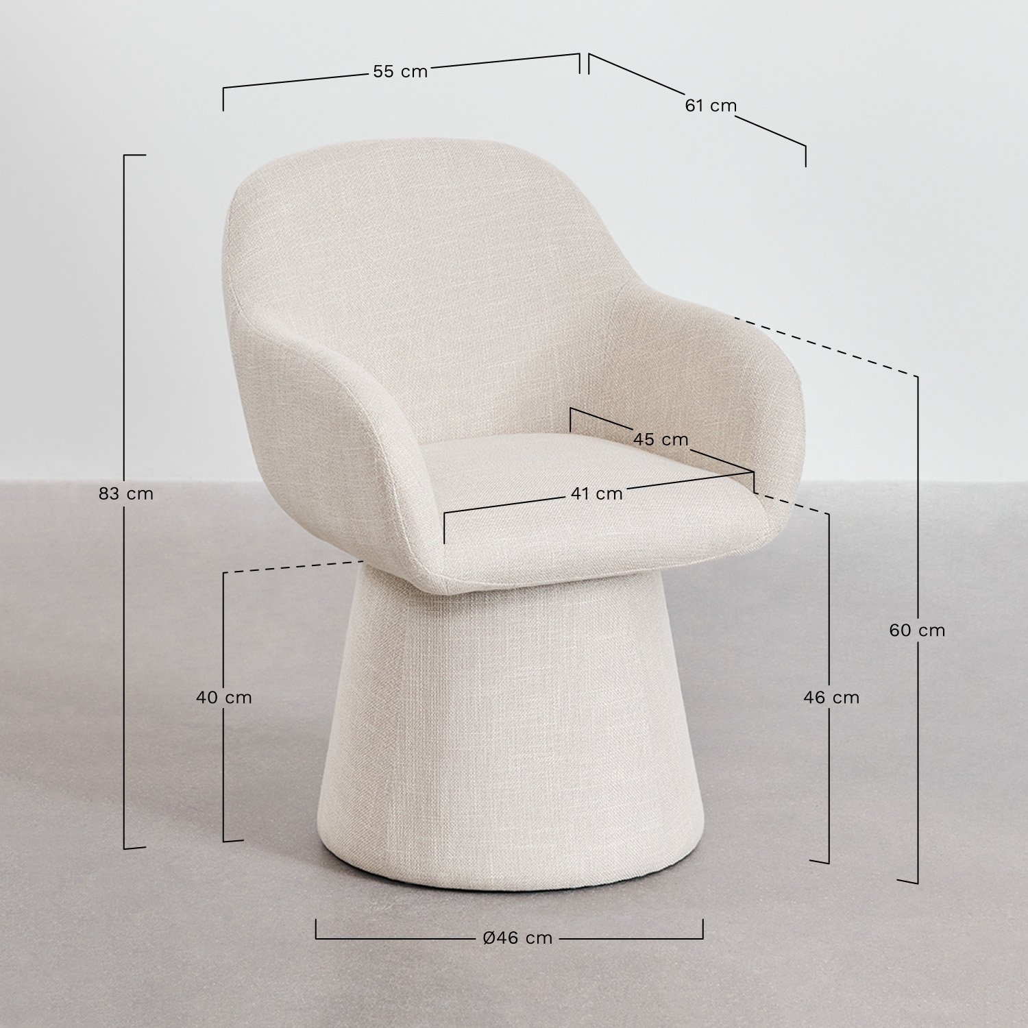 Pack of 2 Erica swivel armchairs, medidas