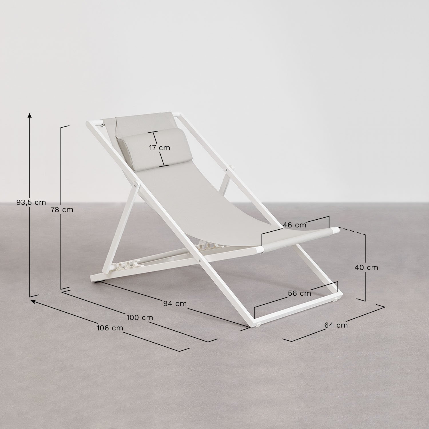 Jensy folding hammock with cushion in steel, medidas