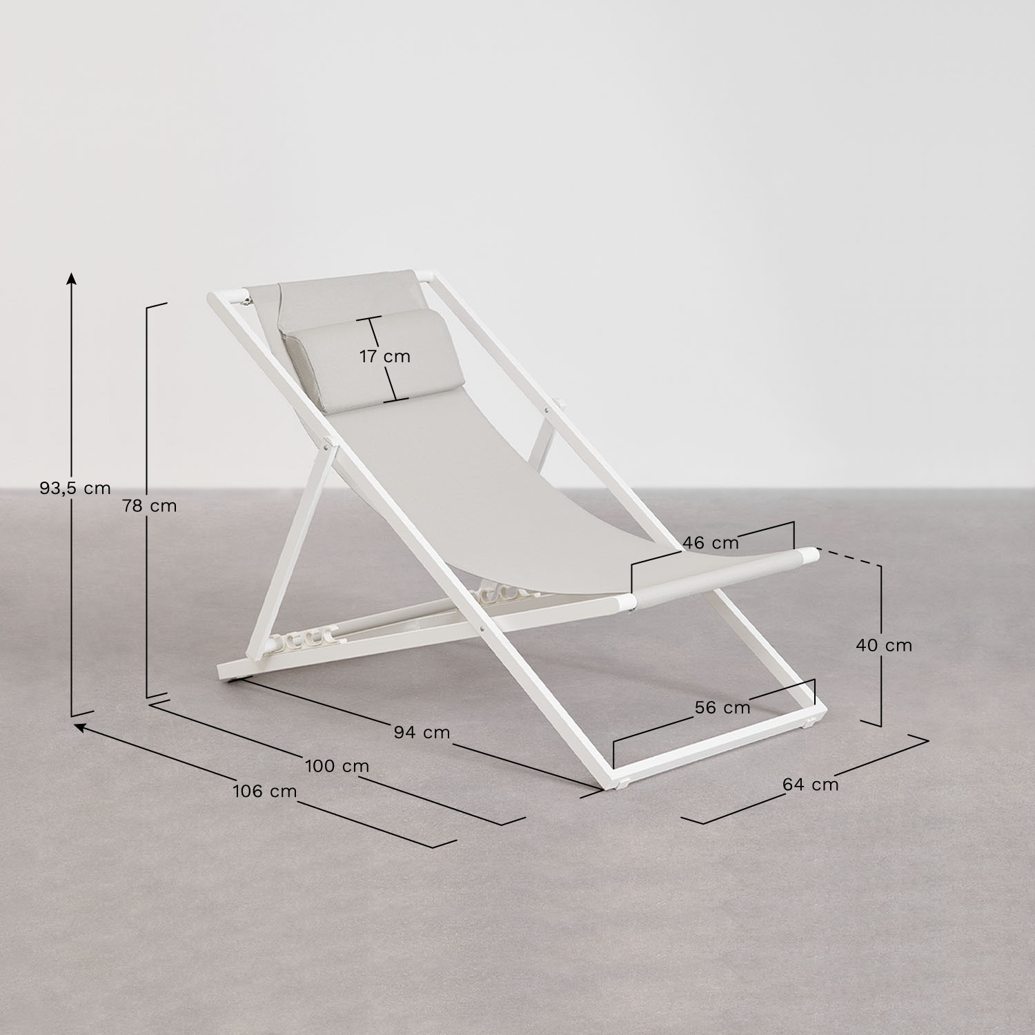 Jensy steel folding loungers with cushion, pack of 2, medidas