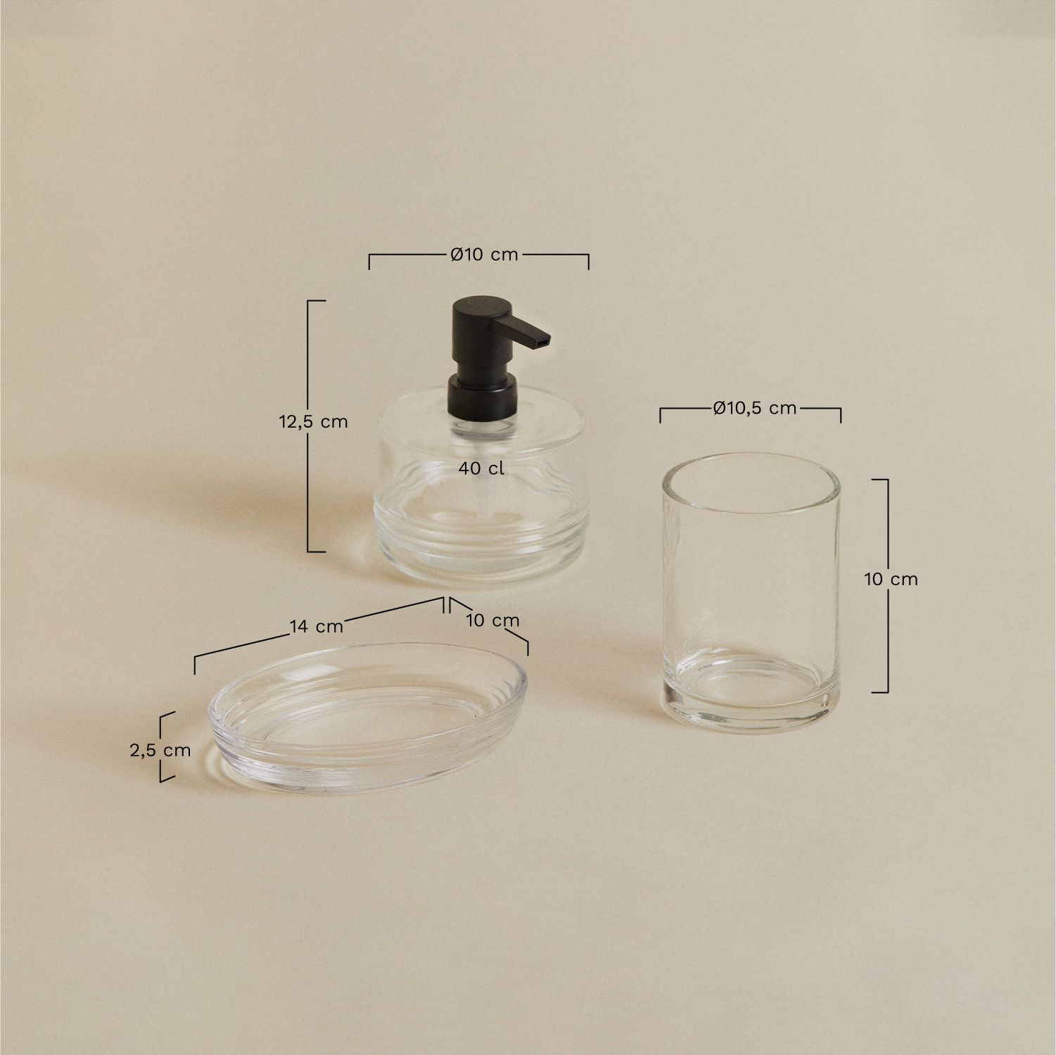 Ituer glass bathroom set, medidas