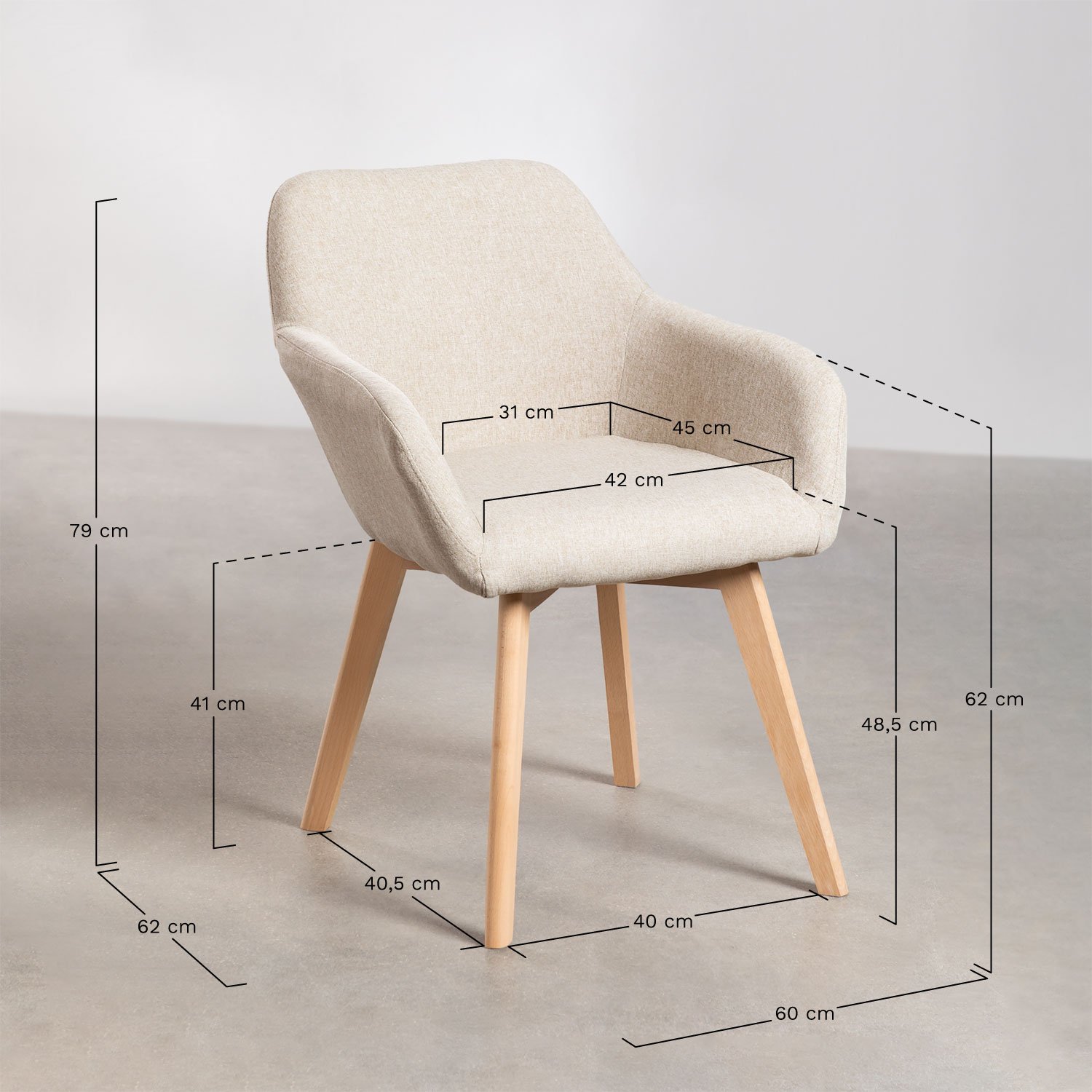 Pack of 2 Ervi dining chairs with armrests, medidas