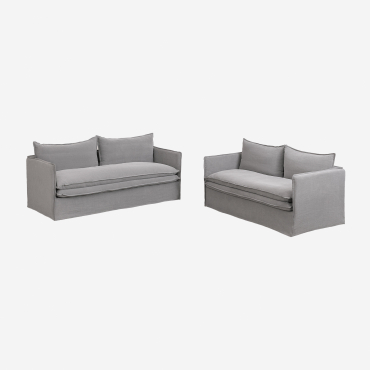 Living Room Set With 2-seater Sofa And 3-seater Sofas In Grace Linen And Cotton Fabric Dark Grey - Sklum
